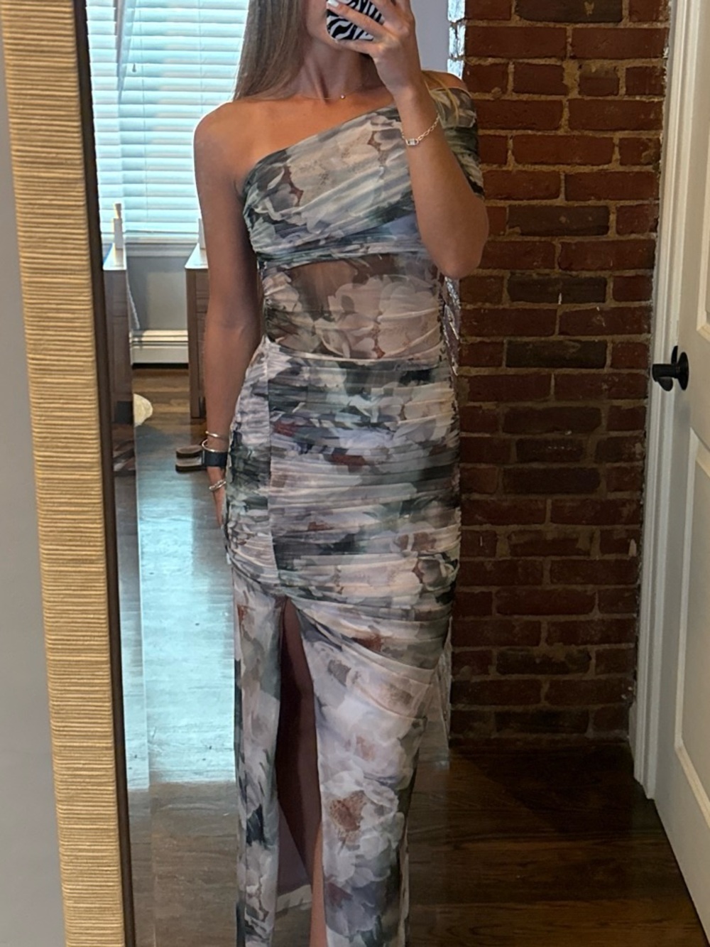 Abercrombie & Fitch NWOT One-Shoulder Sheer Panel Floral Maxi Dress in Multi